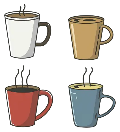 Steaming Coffee Cups in Various Colors