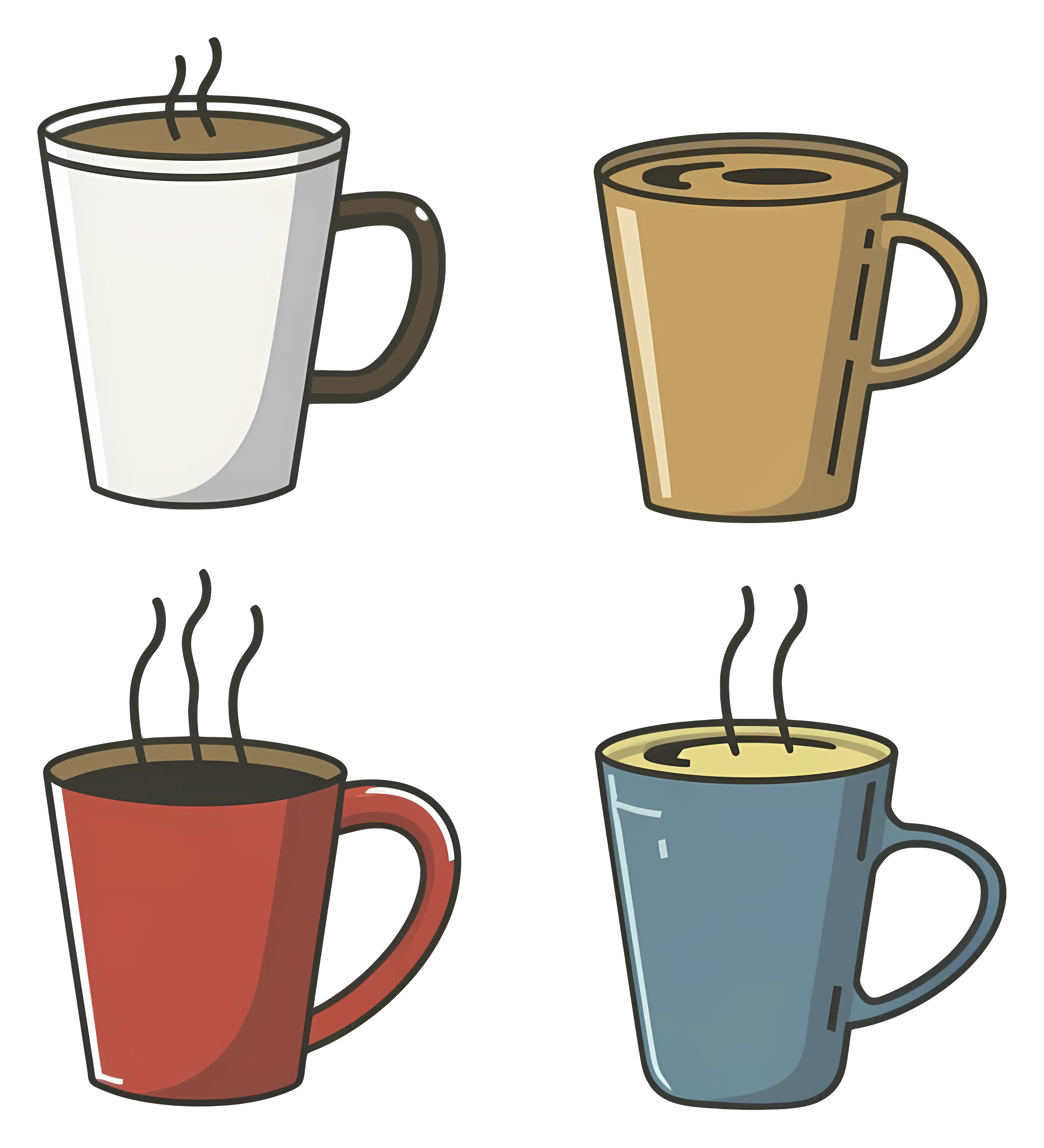 Steaming Coffee Cups in Various Colors