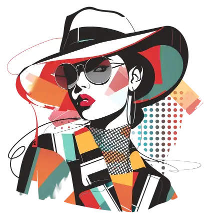 Abstract Fashionable Woman with Hat and Sunglasses