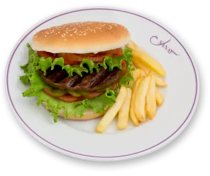 Burger and Fries on a Plate for a Classic Meal