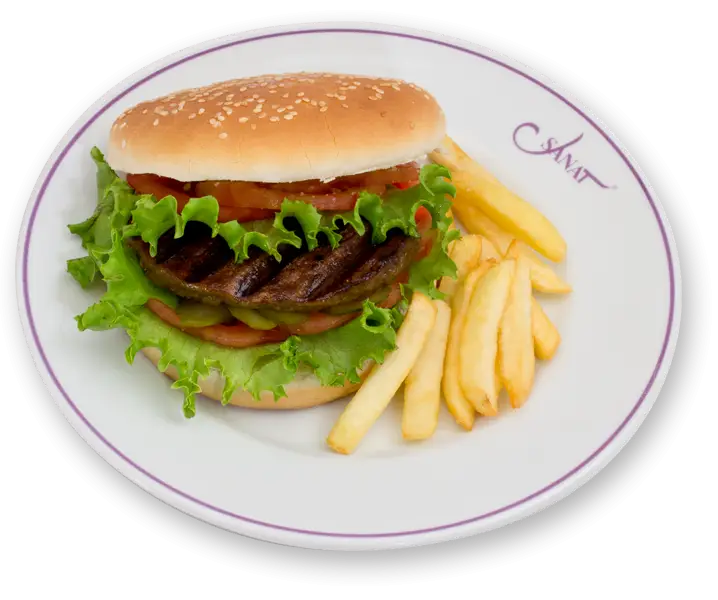 Burger and Fries on a Plate for a Classic Meal