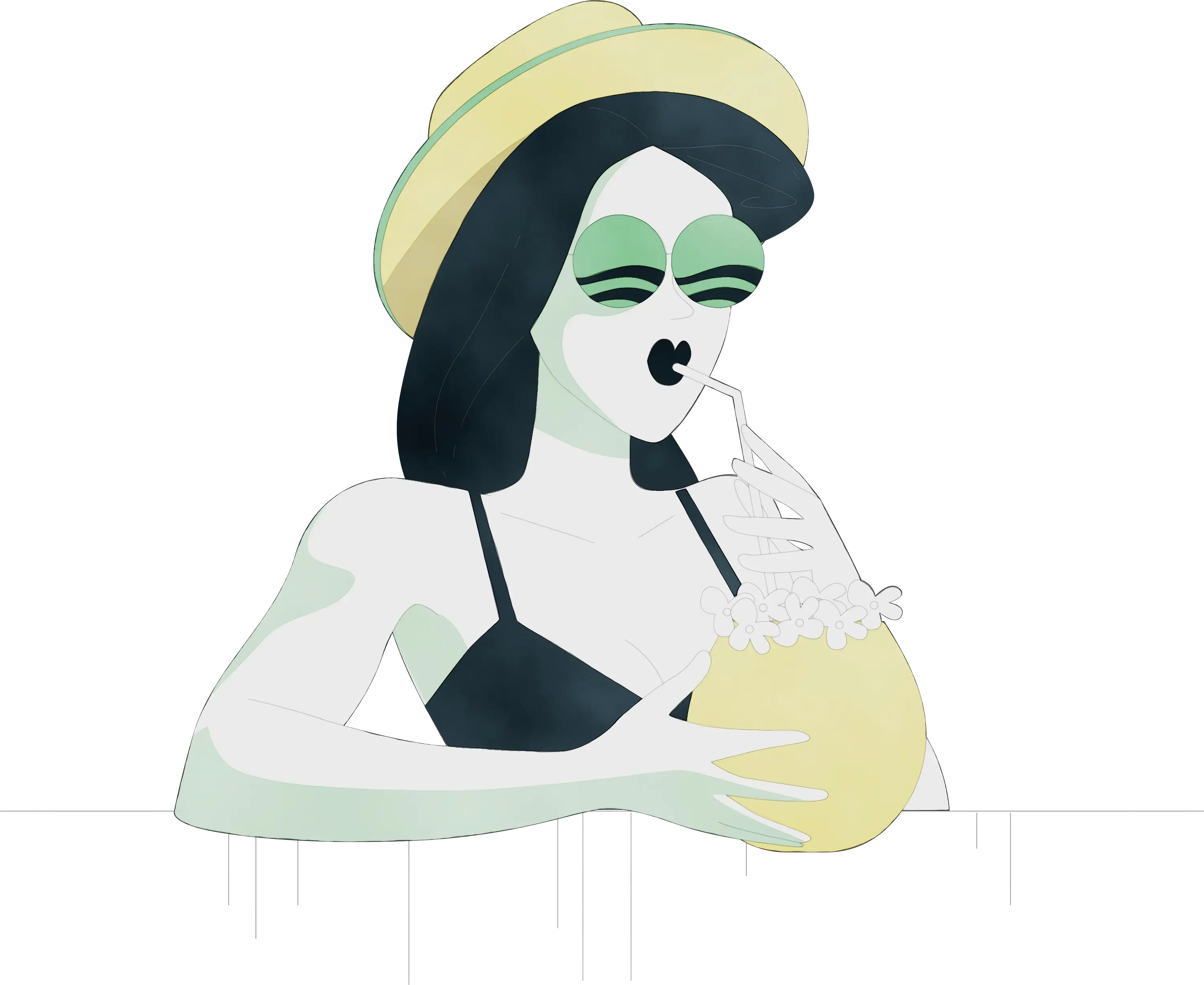 Woman Drinking from Coconut