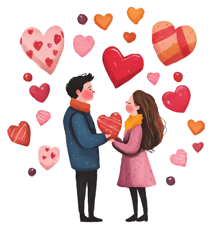 Couple Surrounded by Hearts