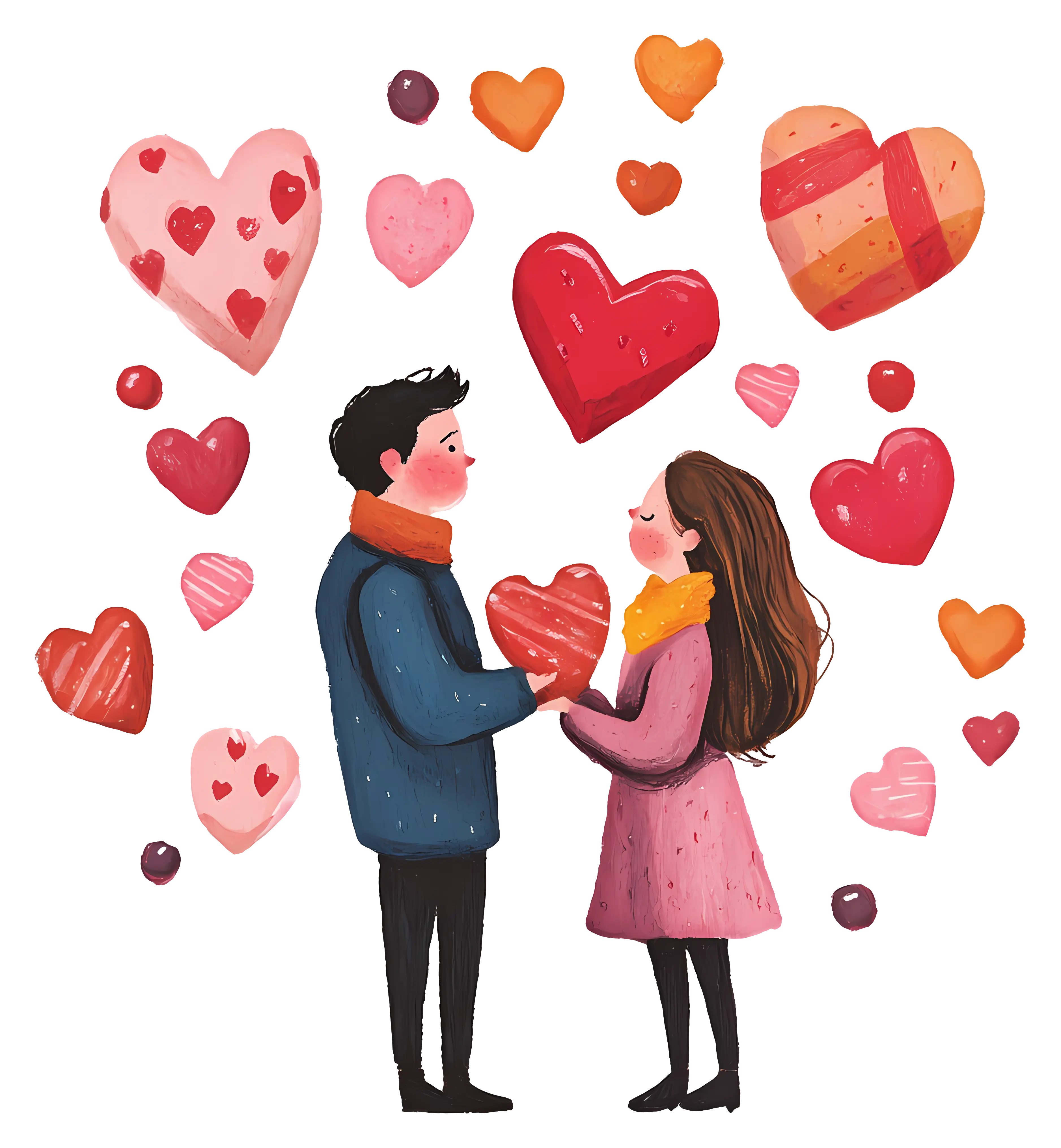 Couple Surrounded by Hearts