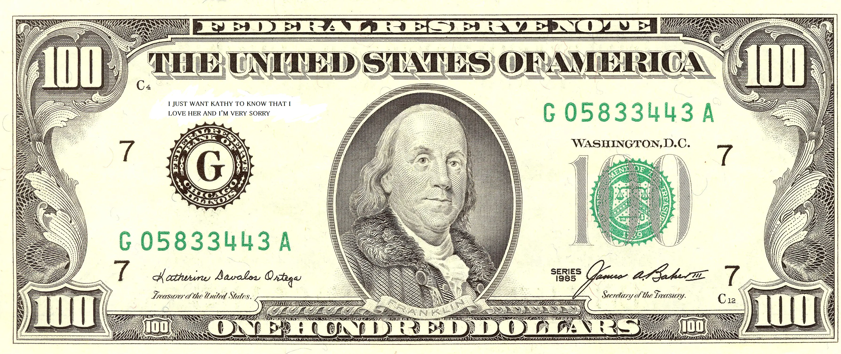 Hundred Dollar Bill of US Currency