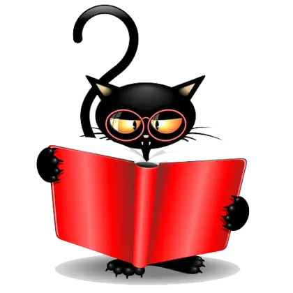 Cartoon Black Cat Reading a Book