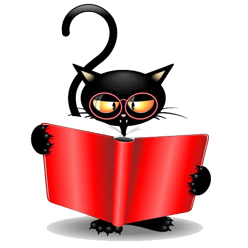 Cartoon Black Cat Reading a Book