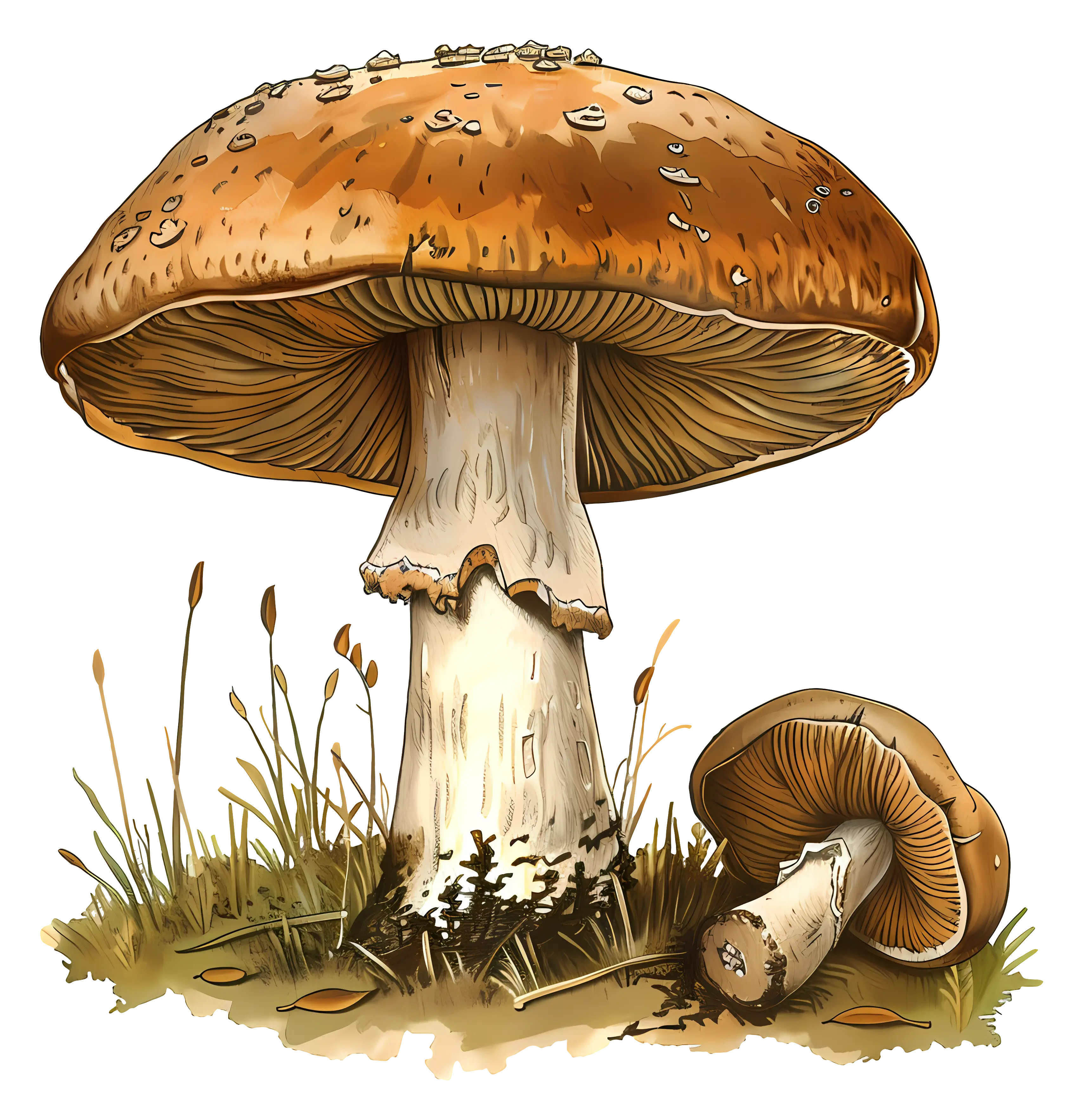 Mushrooms in a Natural Setting Illustration