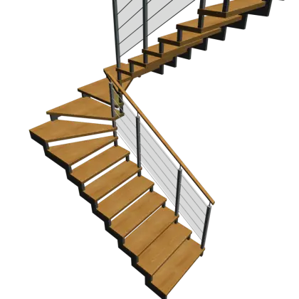 Modern Wooden Spiral Staircase with Metal Railing