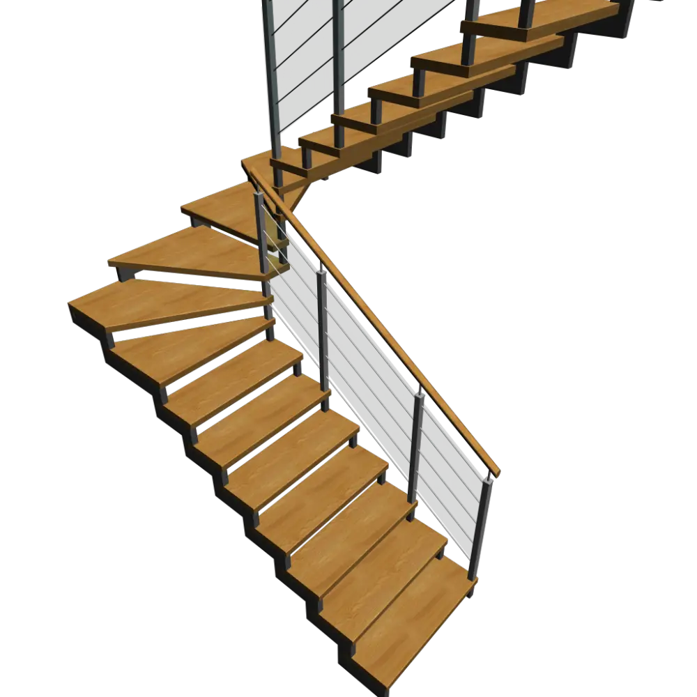 Modern Wooden Spiral Staircase with Metal Railing