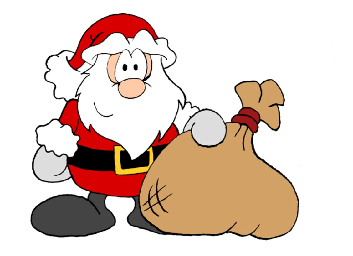 Santa Claus Cartoon Holding a Gift Bag