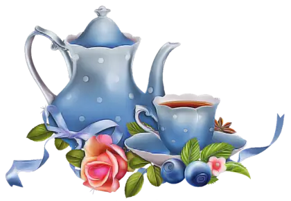 Vintage Blue Teapot with Roses Illustration