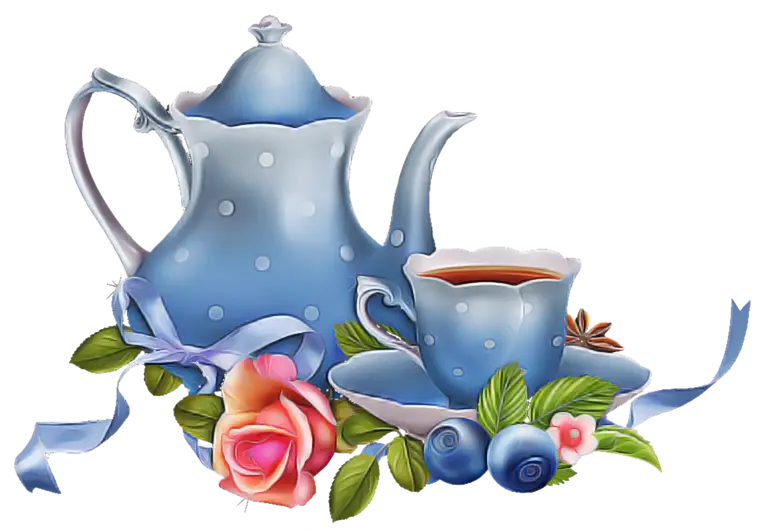 Vintage Blue Teapot with Roses Illustration