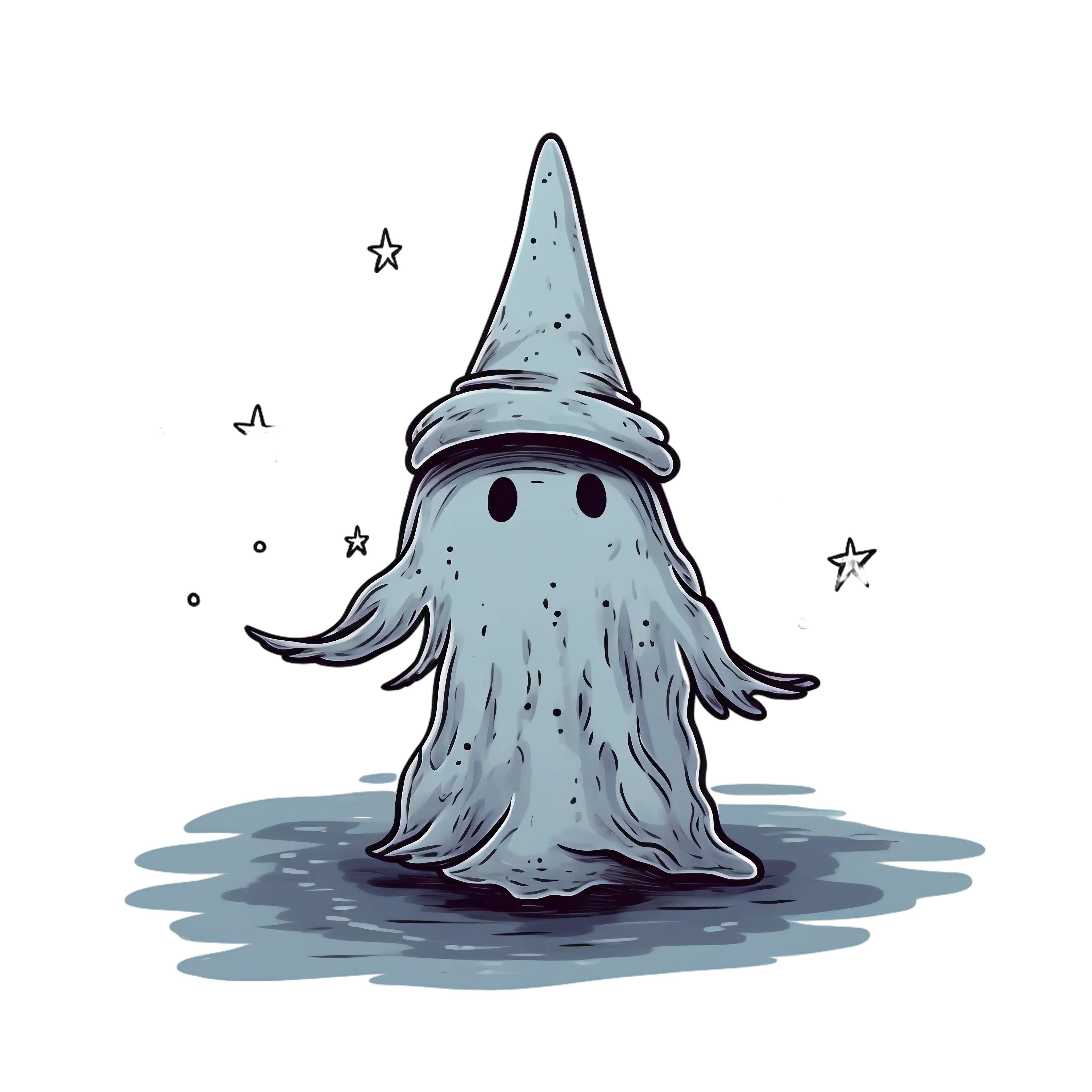 Cute Ghost with Hat and Stars