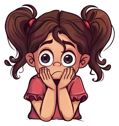 Worried Girl with Pigtails