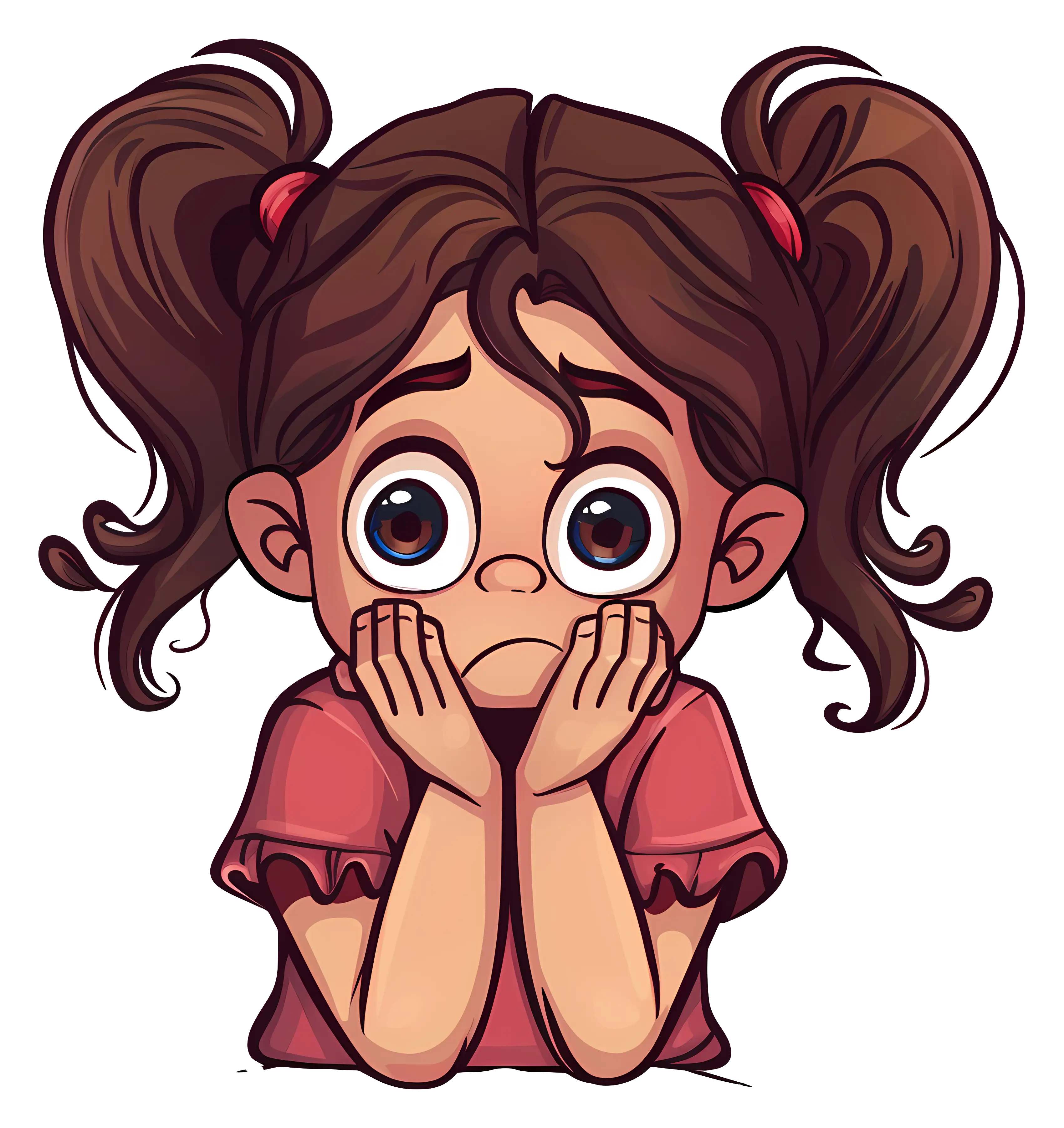 Worried Girl with Pigtails