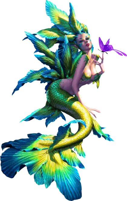 Fantasy Green Mermaid Holding Purple Flower