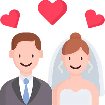 Cartoon Wedding Couple with Hearts