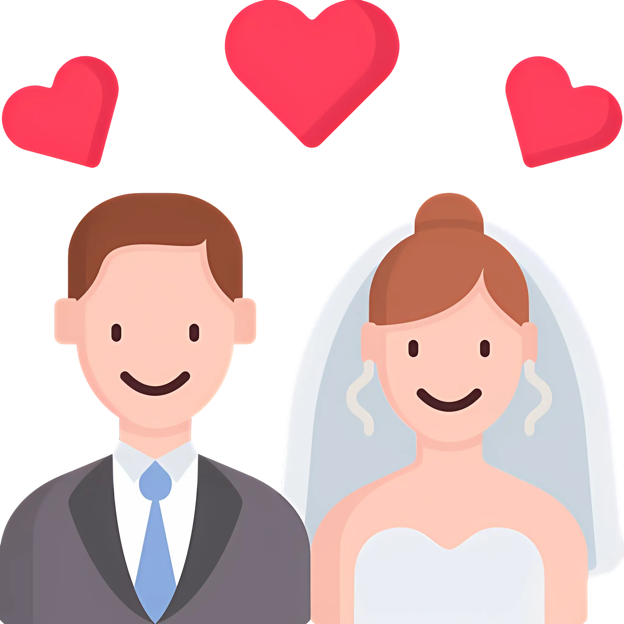 Cartoon Wedding Couple with Hearts