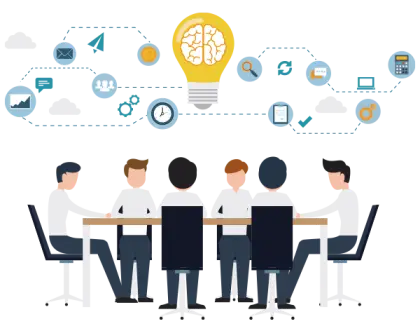 Team of People in Brainstorming Meeting Illustration