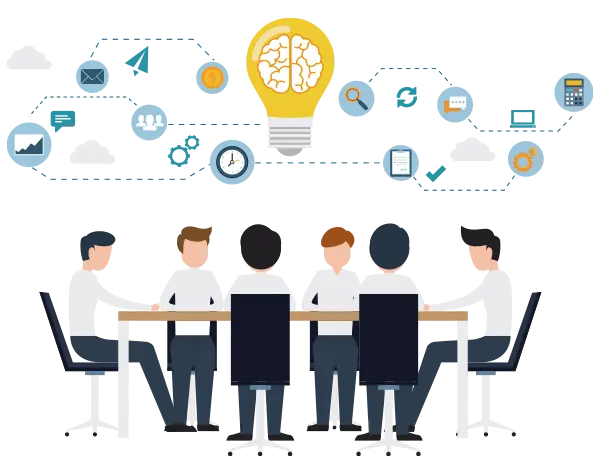 Team of People in Brainstorming Meeting Illustration