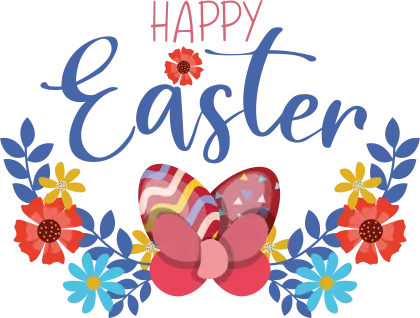 Happy Easter with Eggs and Flowers