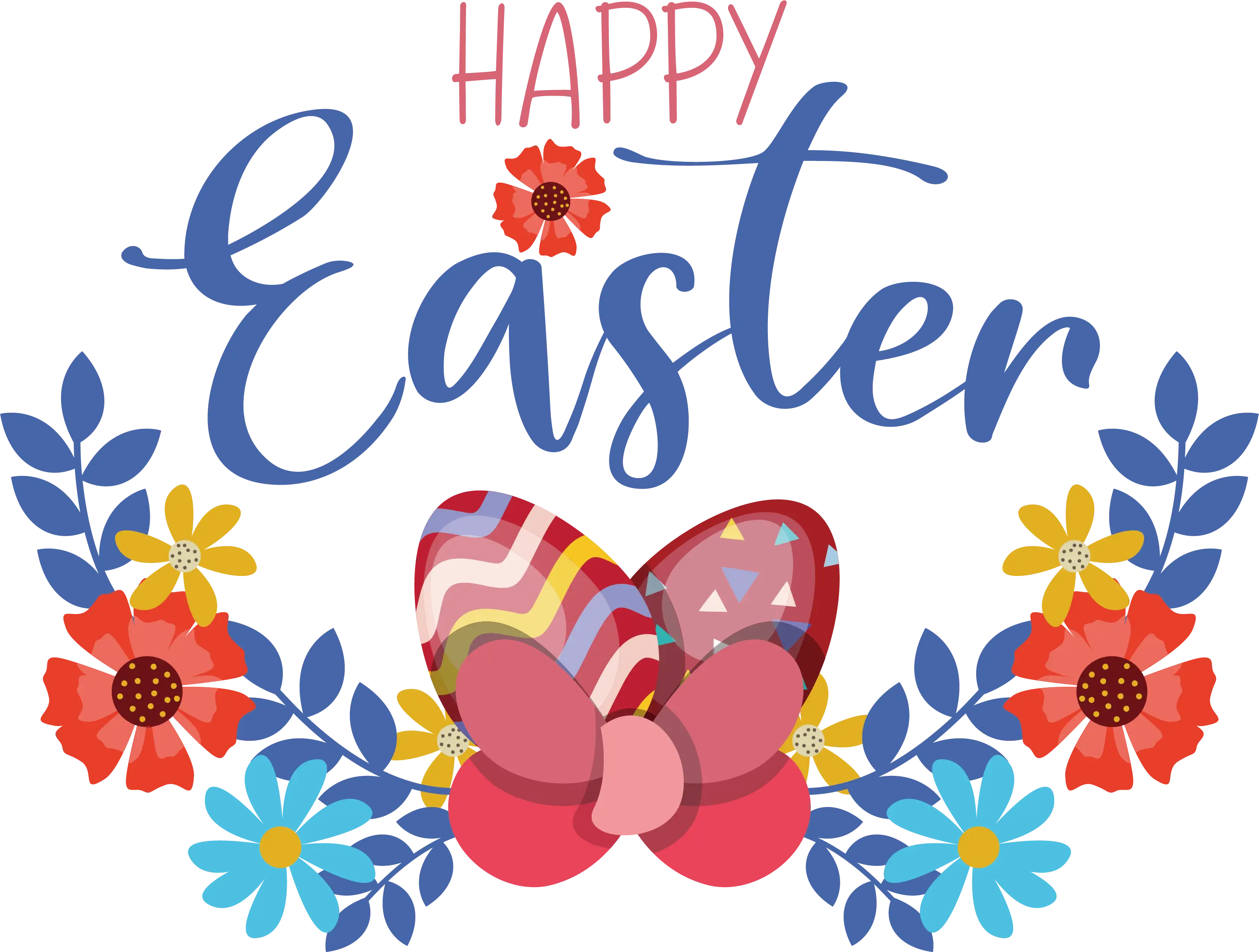 Happy Easter with Eggs and Flowers