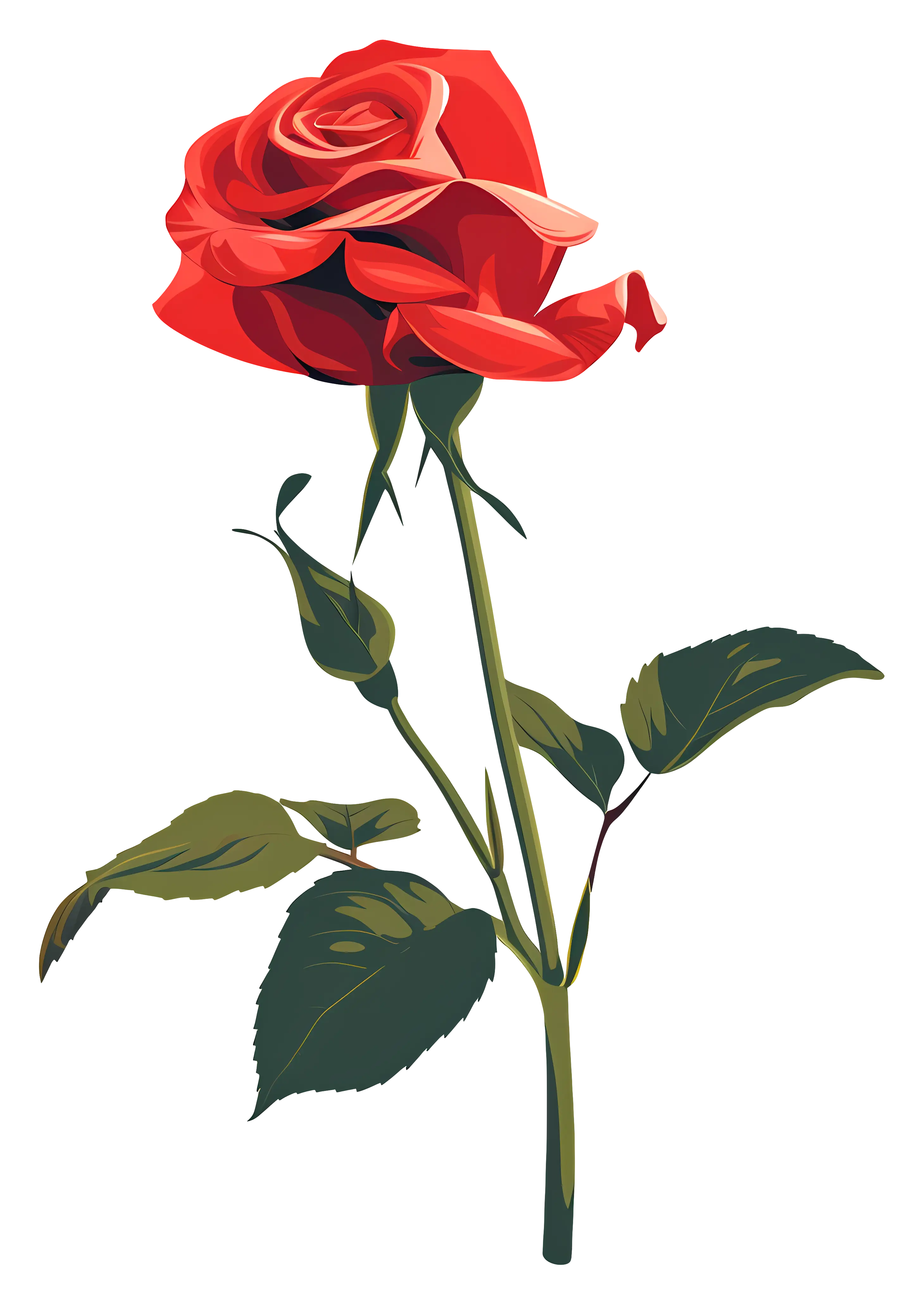 Red Rose with Green Leaves Illustration