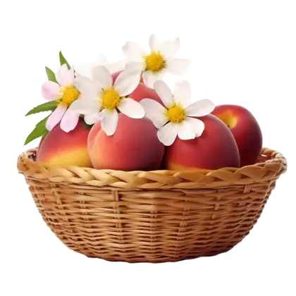 Basket with Peaches and Flowers