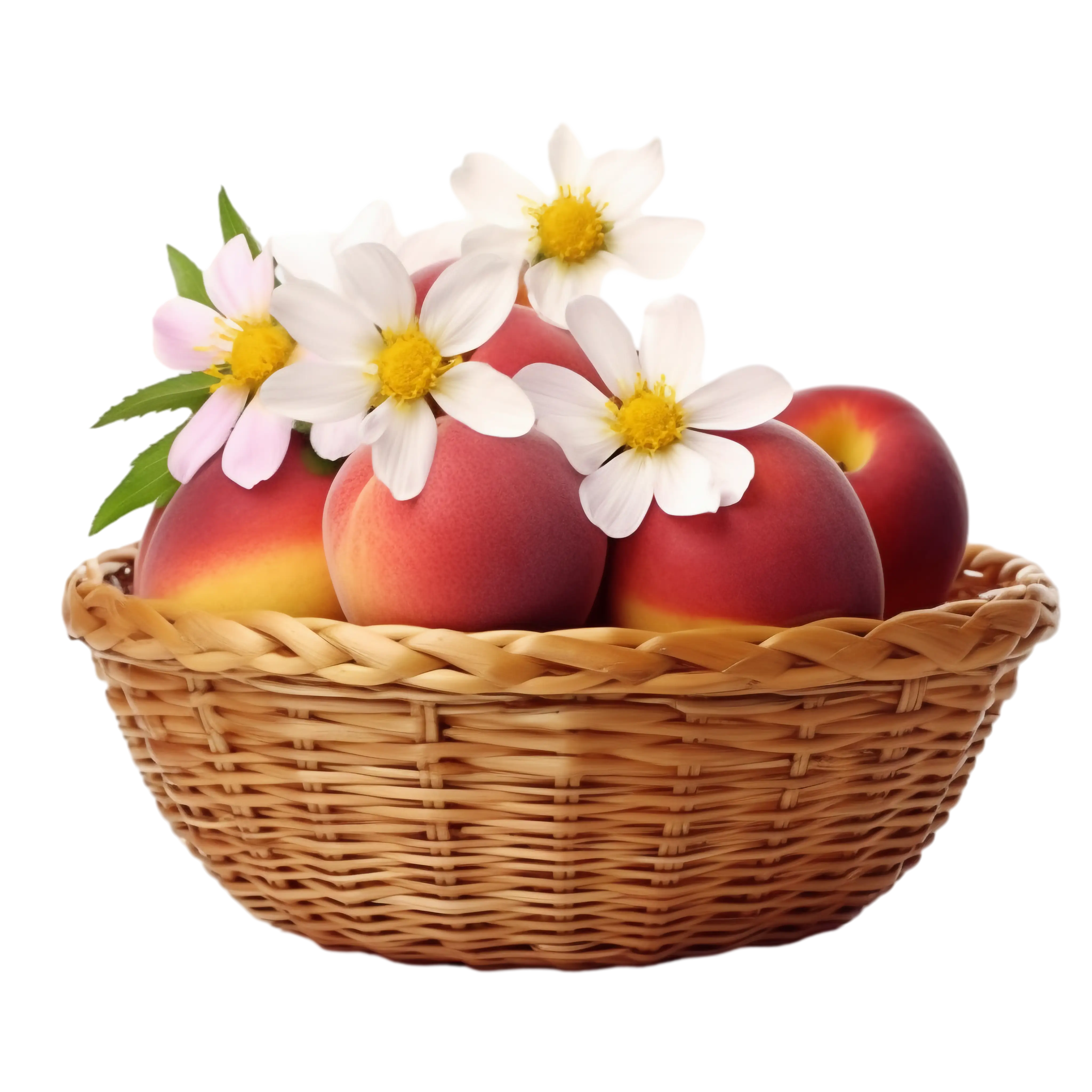 Basket with Peaches and Flowers