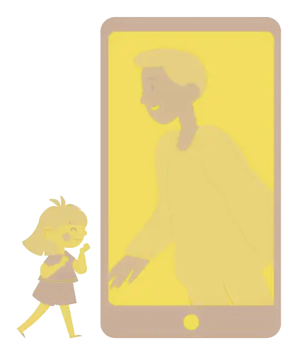 Child Interacting with Large Digital Screen Illustration