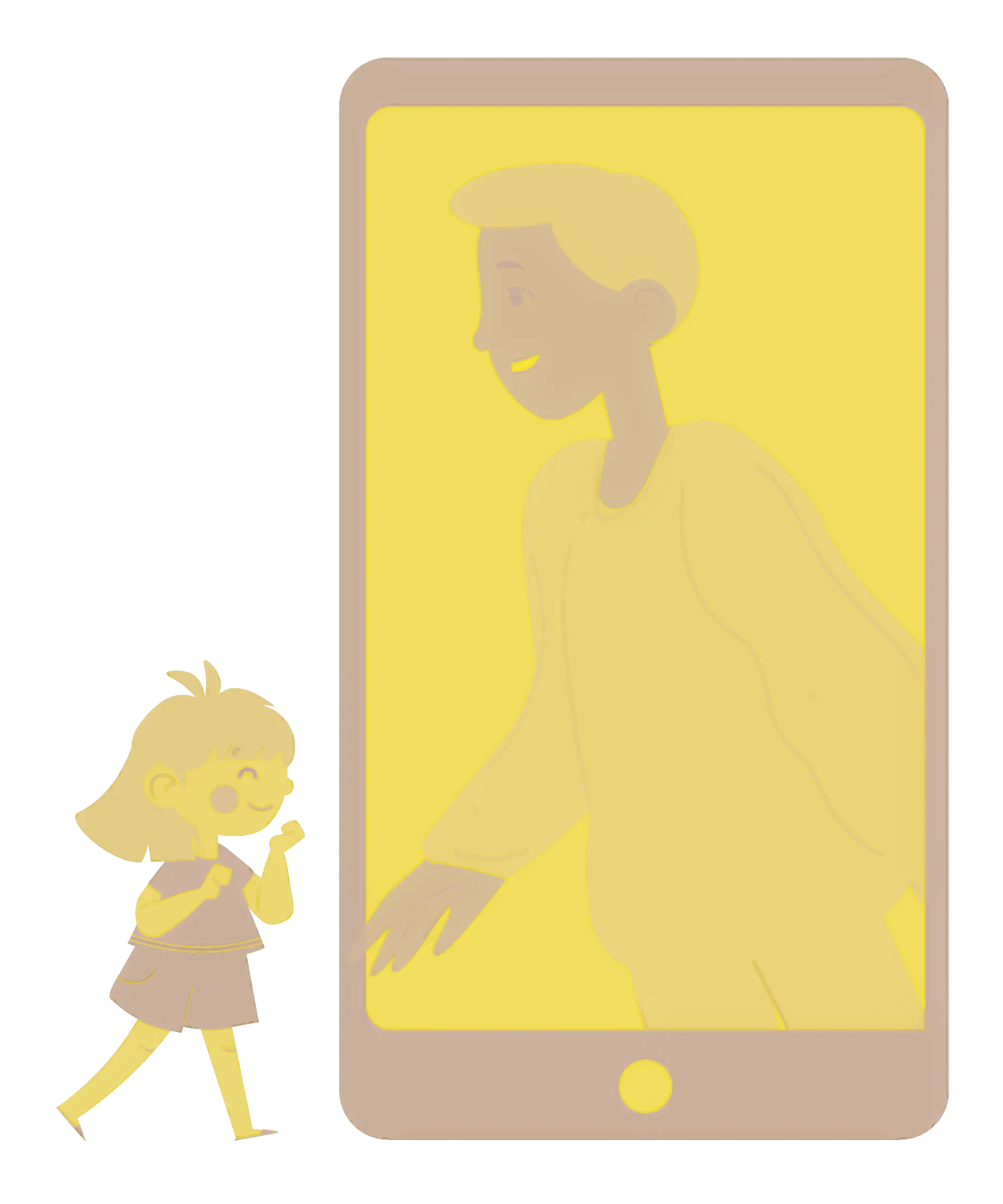 Child Interacting with Large Digital Screen Illustration