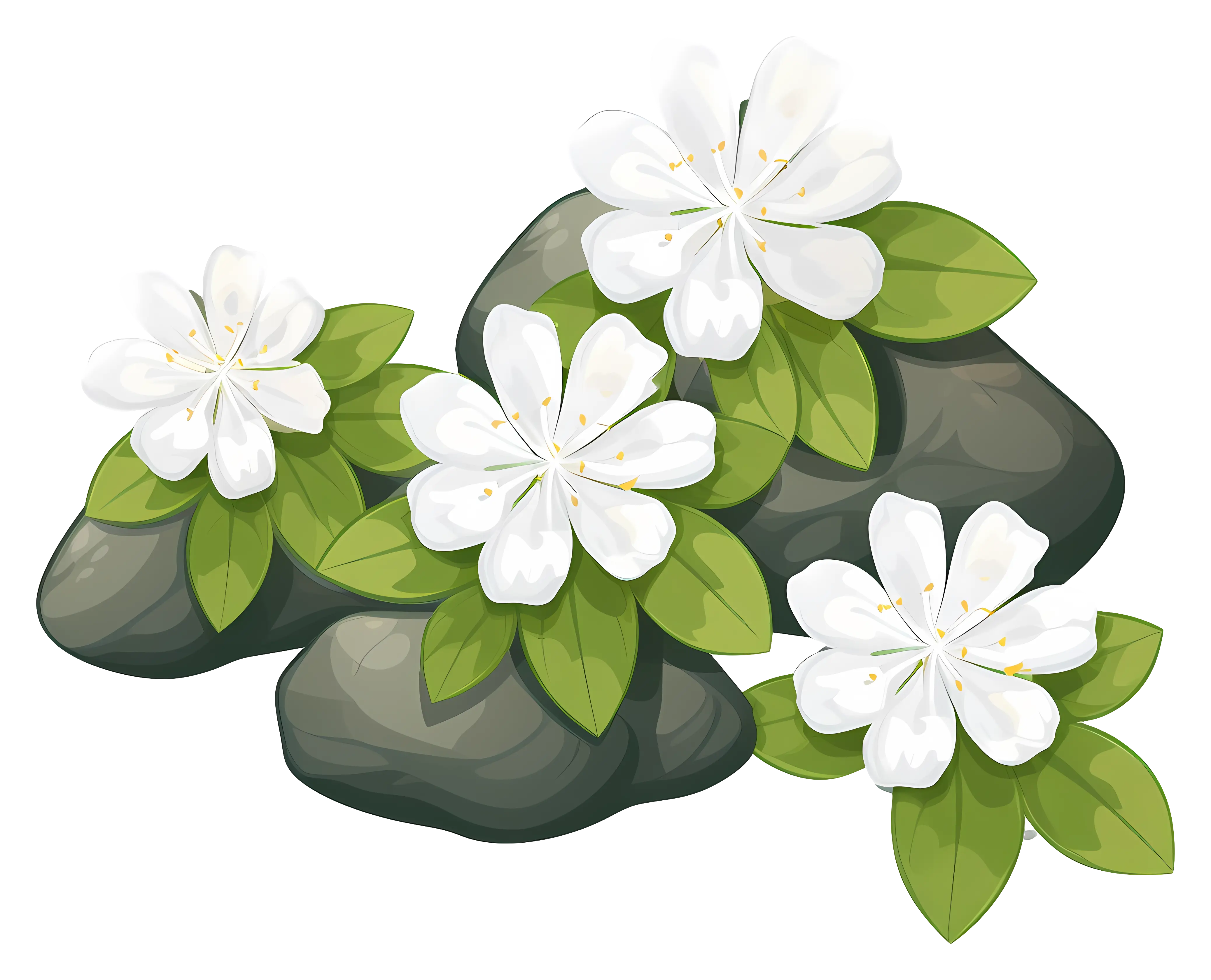 White Flowers with Green Leaves Illustration