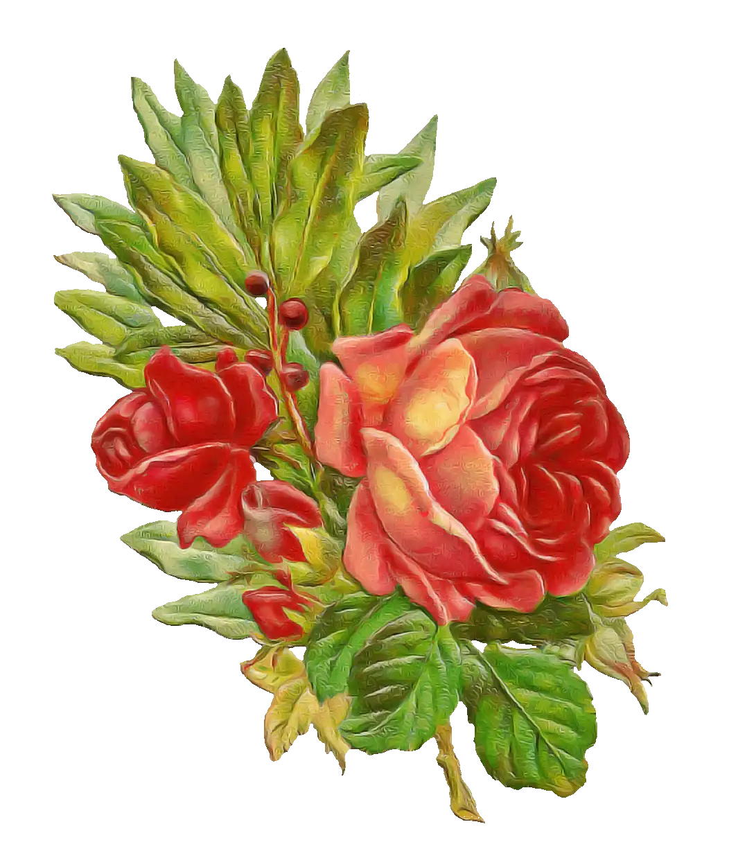 Beautiful Red Roses with Green Leaves