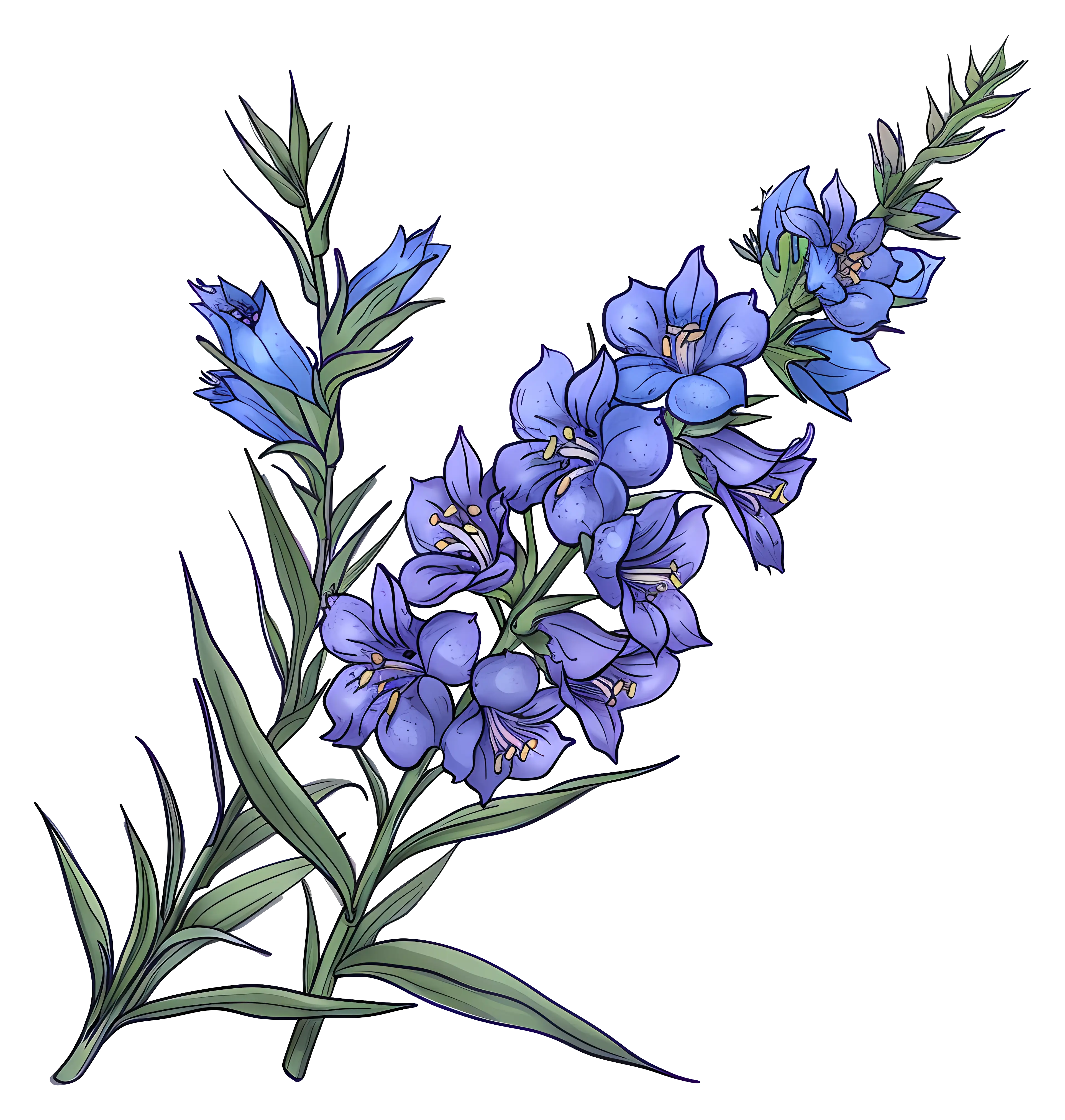 Beautiful Blue Floral Branch Artwork