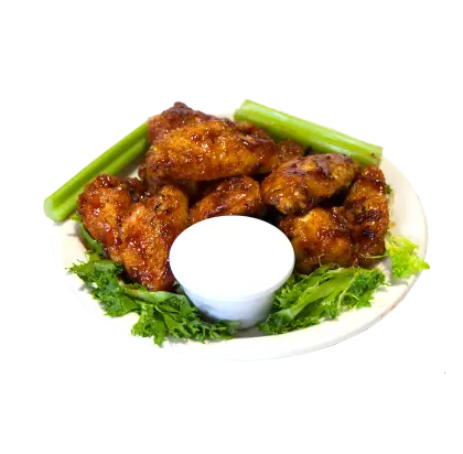 Plate of Chicken Wings with Celery and Sauce