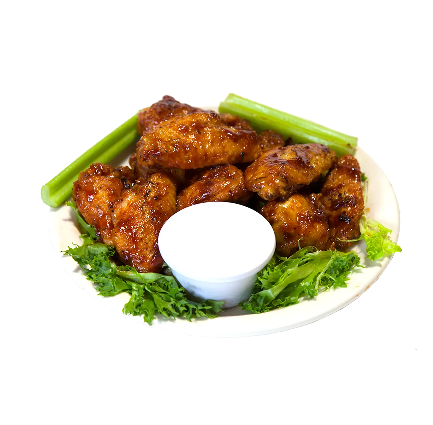 Plate of Chicken Wings with Celery and Sauce