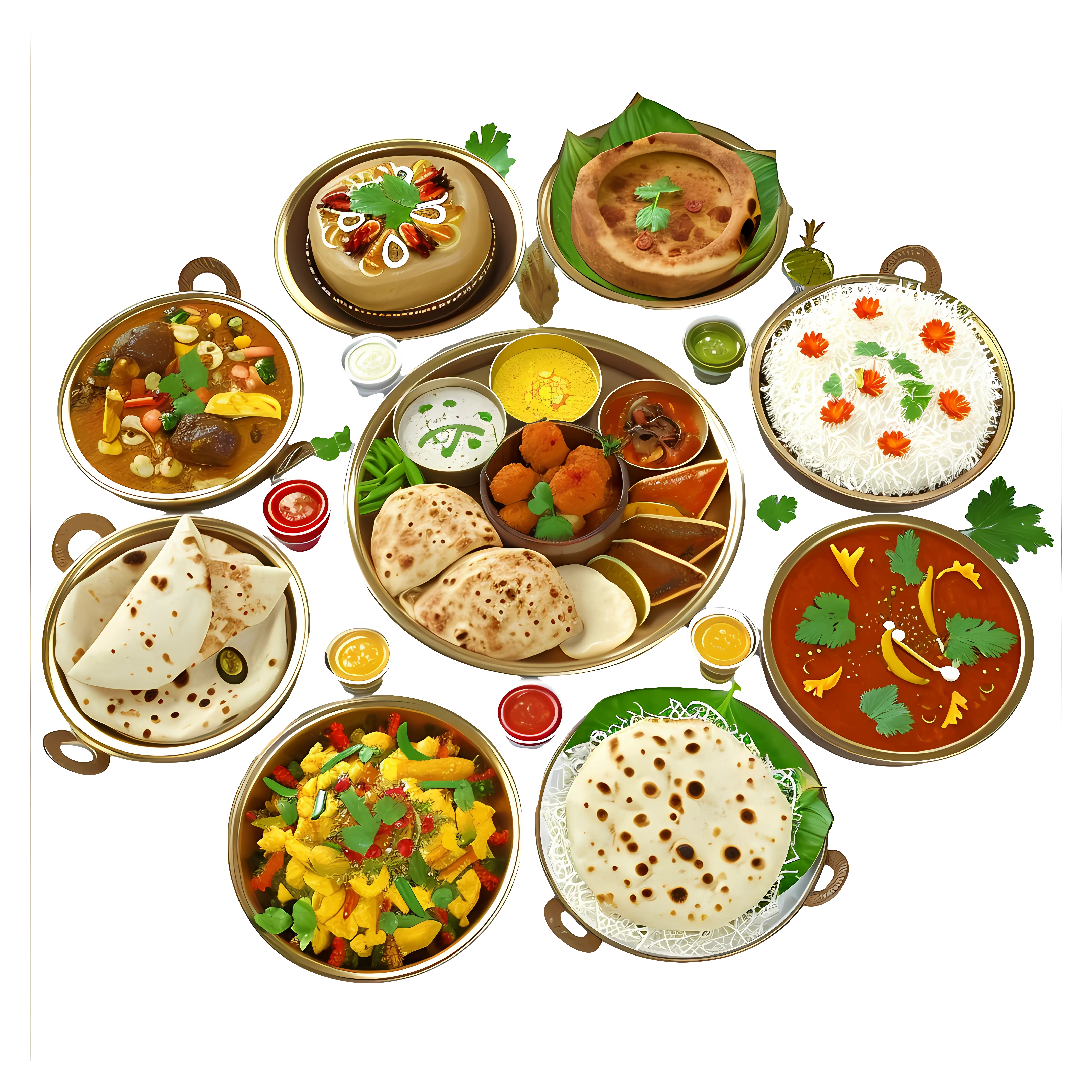 Assorted Indian Food Platter with Dishes and Spices