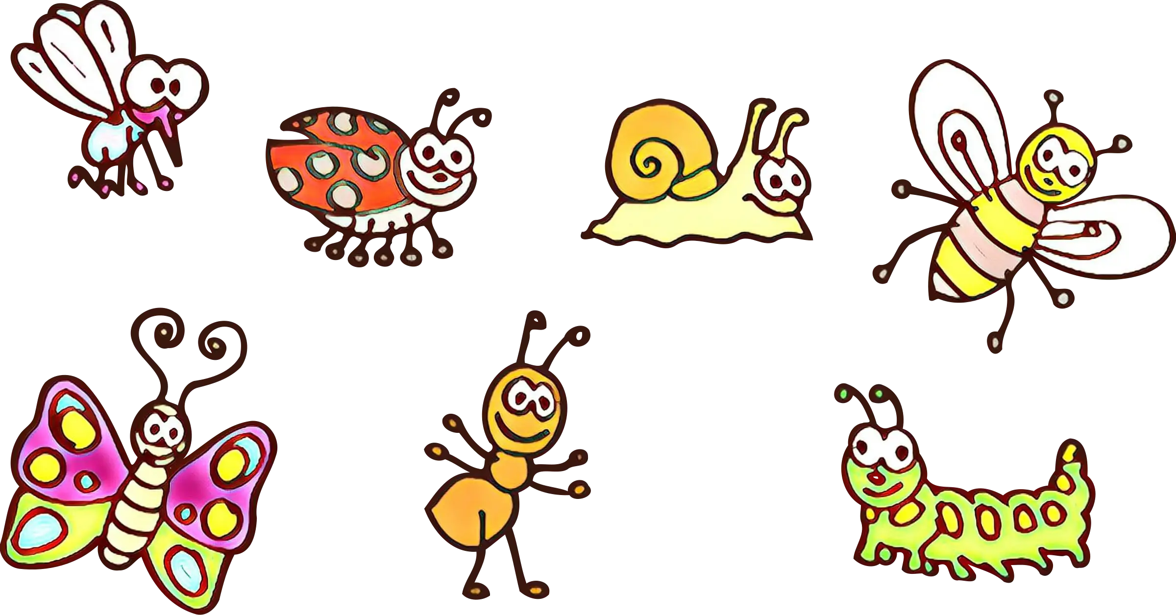 Colorful Cartoon Insects and Bugs