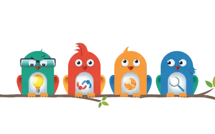 Colorful Cartoon Birds on Branch