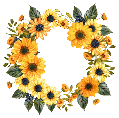 Floral Sunflower Wreath Illustration