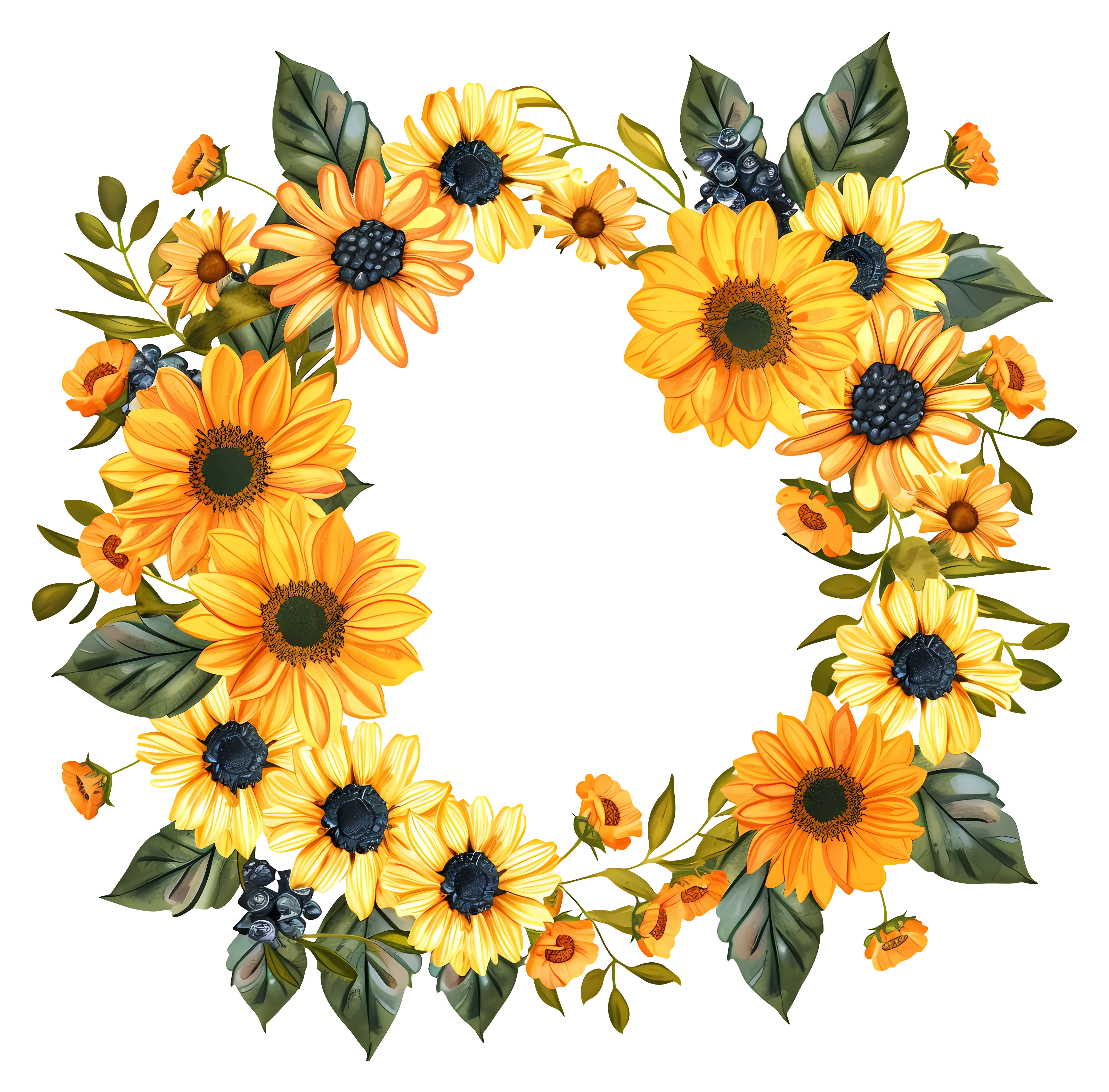 Floral Sunflower Wreath Illustration
