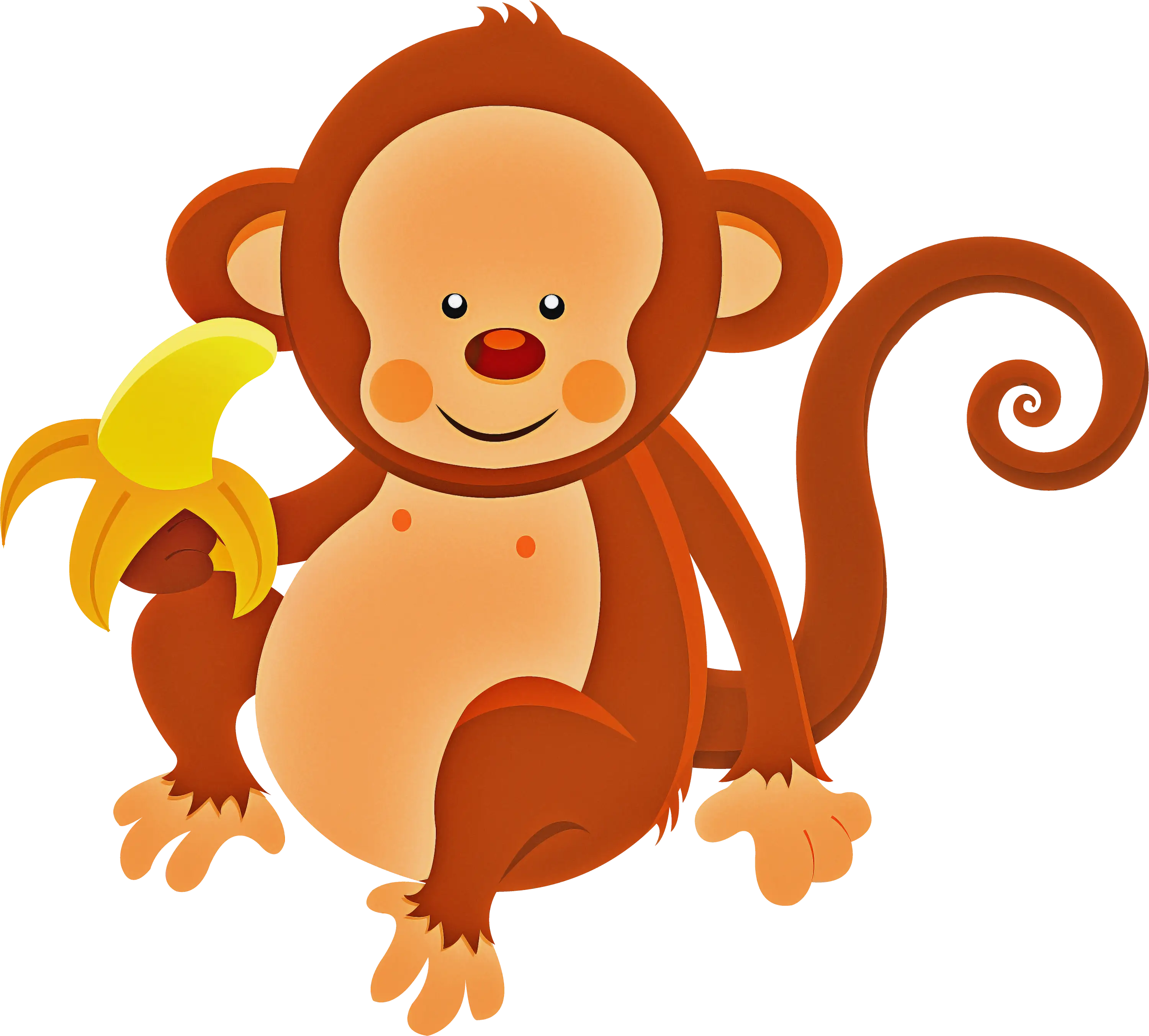 Cartoon Monkey Holding a Banana