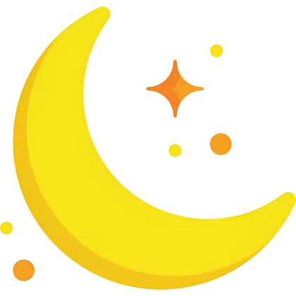 Yellow Crescent Moon with Sparkling Stars