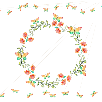 Watercolor Floral Wreath with Butterflies