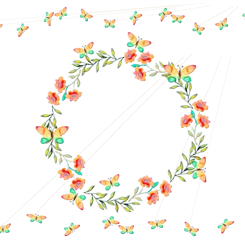 Watercolor Floral Wreath with Butterflies