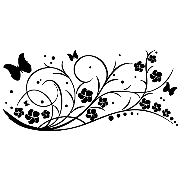Elegant Black and White Floral Art with Butterflies