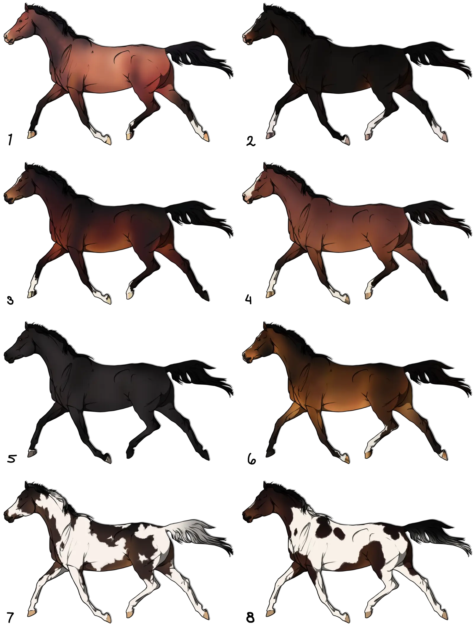 Various Colored Running Horses
