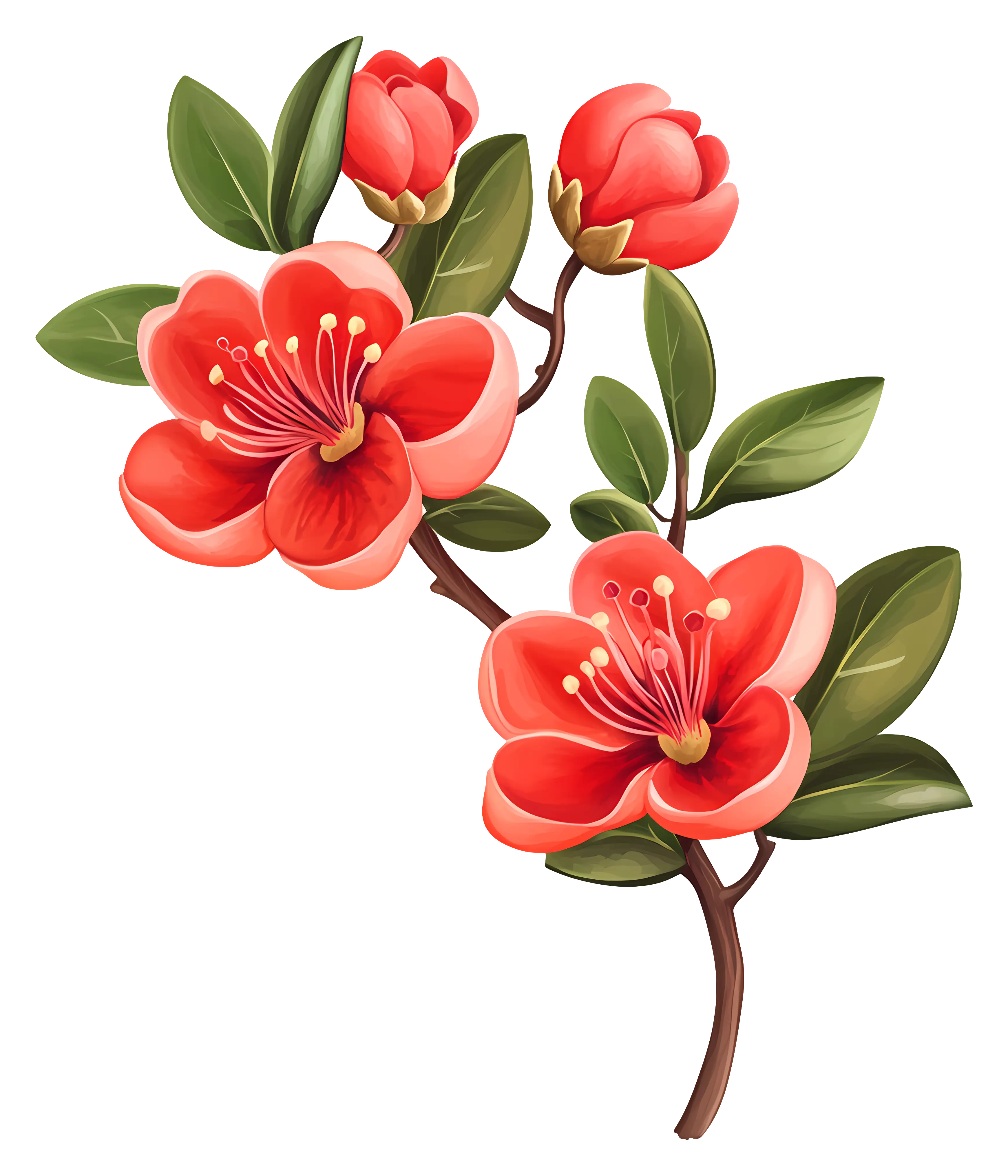 Red Flowers on a Branch