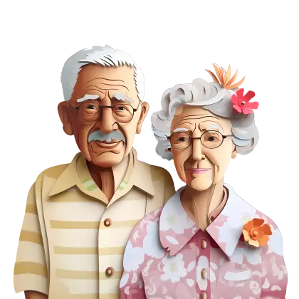 Illustration of Elderly Couple with Loving Expression
